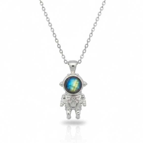 Jewelry - Astronaut Necklace Silver Tone Spaceman Pendant‎ Celestial Space Jewelry